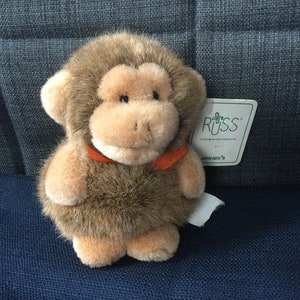 Vintage Russ Palm Pets 5 pulgadas Plush Brown Mookie Monkey con etiquetas