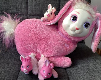 Retired Re Issue Pink and White Bunny Surprise Plush with Three Babies! Puppy Surprise, Rabbit
