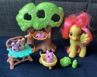 Retired Adorable My Little Pony Fluttershy’s Nursery Tree set, Baby Animal Friends, almost complete