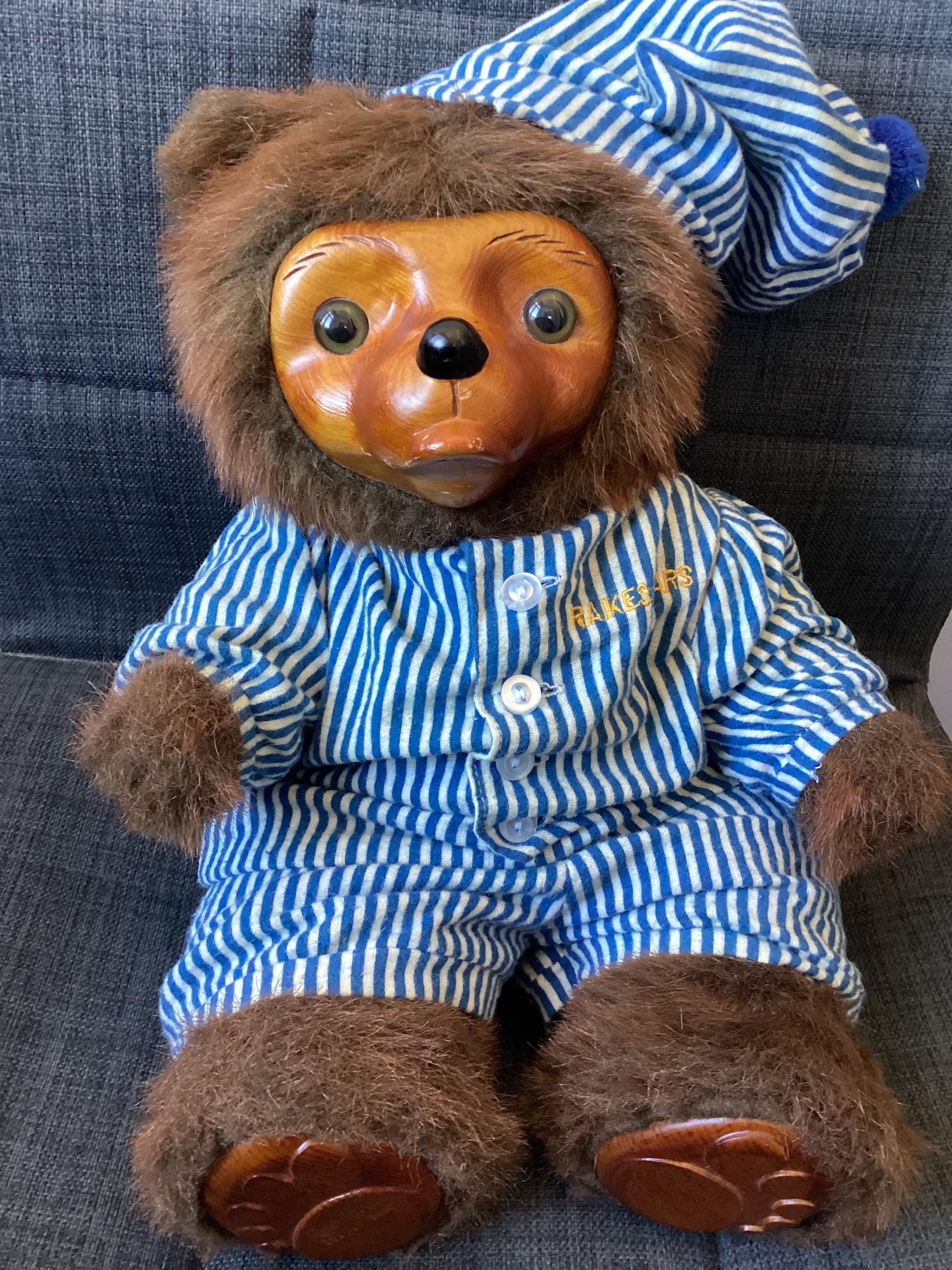 Vintage 80s Raikes Bears Benjamin Stuffed Plush Brown Bear in Blue