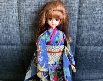 Vintage Beautiful Takara Friend Jenny or Olive Doll in Blue Kimono, Licca Chan, No Shoes