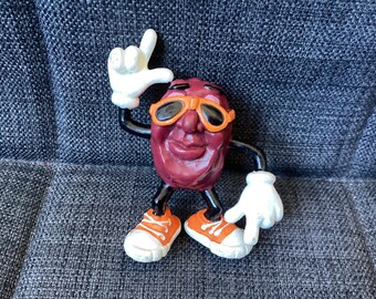 Vintage 80s California Raisin 3 inch PVC Figure or Cake Topper, Orange Glasses, Sneakers, Dancing