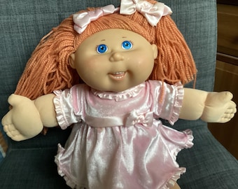Vintage 2000s Play Along Toys Cabbage Patch Kids Red or Strawberry Blonde Yarn Hair, Blue Eyes and Full Pink Velour Outfit with Shoes