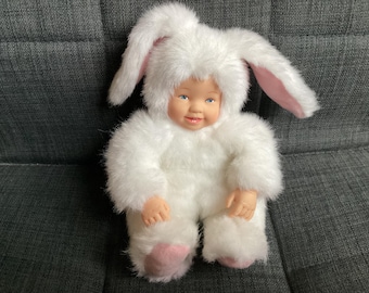 Vintage Anne Geddes Baby White Bunny Rabbit 8 inch Bean Bag Stuffed Plush, Easter