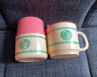 Vintage 1980s Xavier Robert’s Cabbage Patch Kids CPK Sippy Cup and Thermos, Pink and White