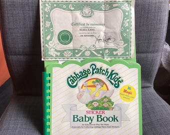 Vintage 1980s Xavier Robert’s Cabbage Patch Kids CPK Baby Book with Stickers and Birth Certificate, Eliza Lane