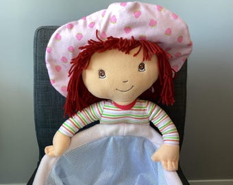 Vintage Hard to Find Large Strawberry Shortcake Stuffed Plush Mesh Storage Bag for Laundry, Toys, PJs