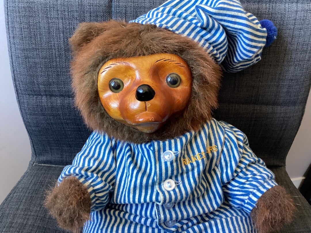 Vintage 80s Raikes Bears Benjamin Stuffed Plush Brown Bear in Blue