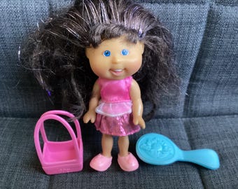 Vintage or Retired Cabbage Patch Kids CPK Lil Sprputs PVC Posable Mini Doll, 5.5 inch, With Bag and Brush