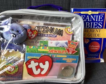 Vintage Beanie Babies Platinum Collector's Kit with Case, Coin, Bonus Price Guide, MIssing Cards