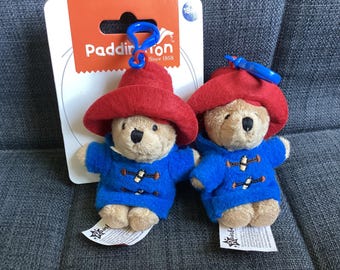Vintage Pair of Rainbow Toys Small Plush Paddington Bear Bag Clips, One New on Card