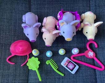 Retired Adorable Collection of Four Mini Teck Toy Tea Cup Pigs