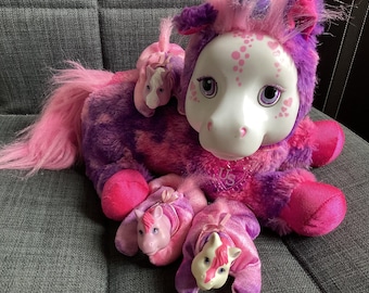 Retired Re Issue Pink and Purple Unicorn Surprise Plush with Three Babies, Puppy Surprise
