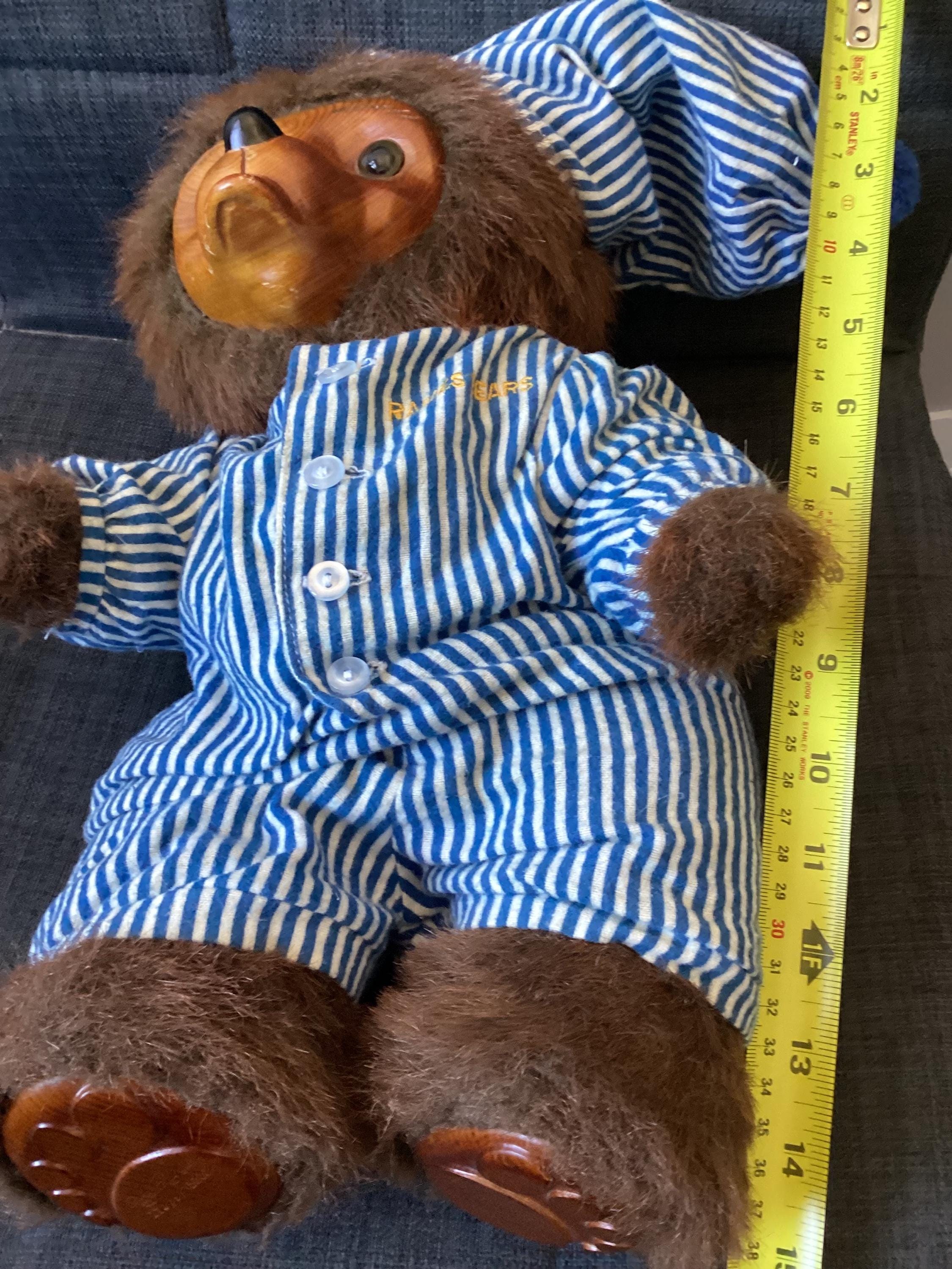 Vintage 80s Raikes Bears Benjamin Stuffed Plush Brown Bear in Blue