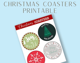 Christmas Coasters Printable | 8 Xmas Coasters Bundle | Coaster Tags | Christmas-Themed Coffee Table Round Cup Mat