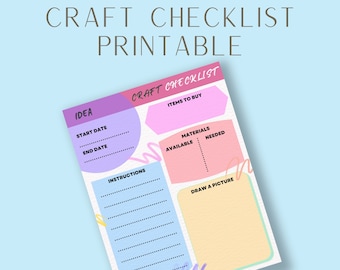 Craft Checklist Printable | Arts and Crafts Project Journal | Handmade Business Planner | Project Tracker | Hobby Planner for Crafters