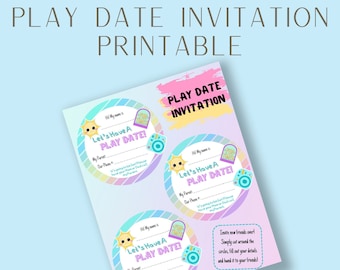 Play Date Invitation Printable | Rainbow Pastel Play Date Cards | Kids Playdate Cards | Children&#39;s Playdate Care Business Card Template