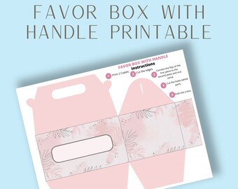 Favor Box Printable | DIY Gift Box with Handle Templates | Any Occasion Treat Boxes | Rectangle Paper Box | Neutral Colors Wedding Favor Box