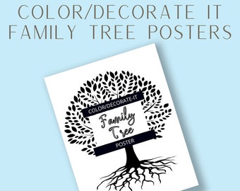 Family Tree Poster Printable | Genealogy Chart Coloring Pages | Ancestry Family Tree Template | Decorate Your Own | Descendant Chart