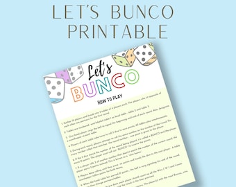 Let&#39;s Bunco Game Printable | Dice Party Game for Family and Friends | Bunco Score Card, Bunco Tally Sheet, Bunco Instructions, Bunco Dice