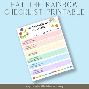 Tracker voor gezonde voeding voor kinderen | Eet de regenboogchecklist afdrukbaar | Grafiek gezonde eetgewoonten | Regenboogvoedseldagboek | Voedingslogboek