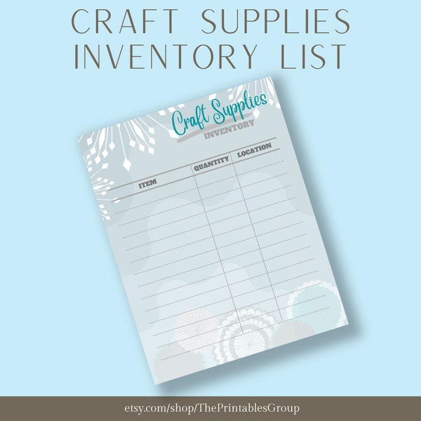 Craft Supplies Inventory List Printable, Craft Business Inventory Sheet, Art Materials Record Management Organizer, Tracker Template PDF