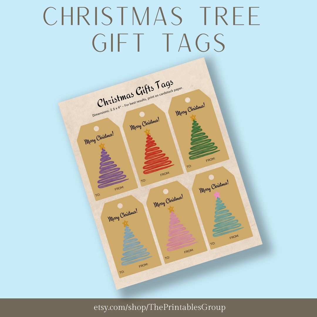 Watercolor Christmas Tree Printable Gift Tags | Christmas Party Favor ...