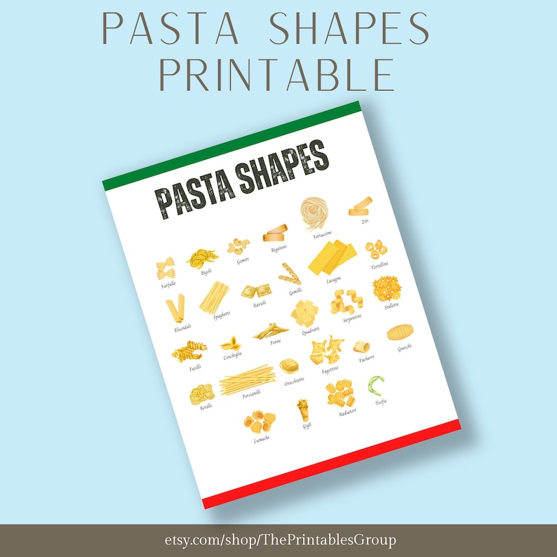 Pasta Shapes Printable | Italian Pasta Shapes Art Print | Pasta Shapes Illustrations | Pasta ...