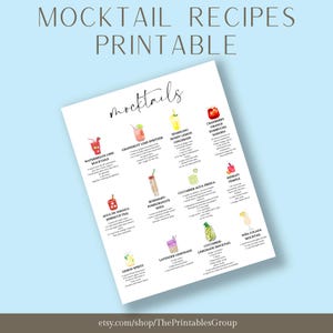 Ricette di cocktail analcolici stampabili / Istruzioni per ricette alternative ai cocktail / Guida alle bevande analcoliche / Idee per drink da festa / Bar Art Decor