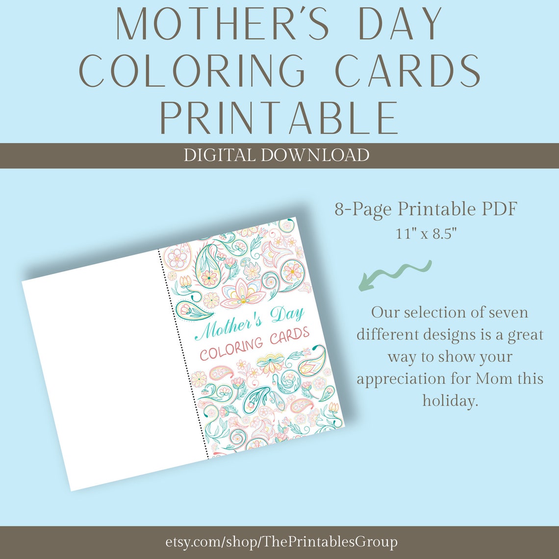 Mother's Day Coloring Cards Printable Set of 7 Mothers Day Cards Mother ...