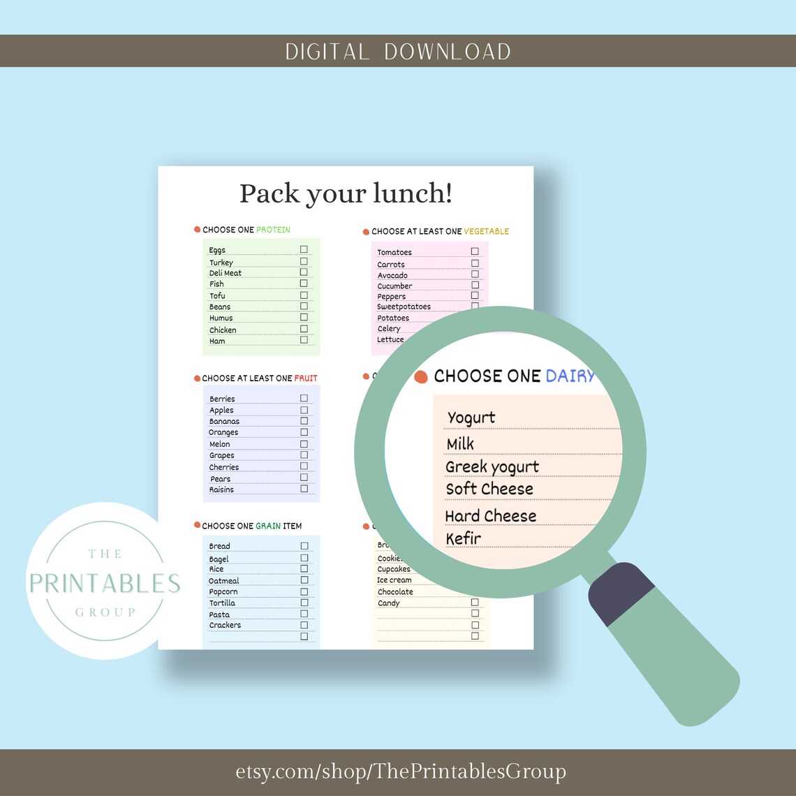 Lunch Menu Planner Pack Your Lunch Printable Healthy Lunchbox Food Idea Lunch Packing Guide ...