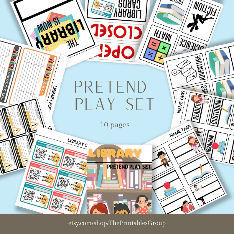 Library Pretend Play Set Printable | Readers Interactive Play Set | Librarian Role Playing ...