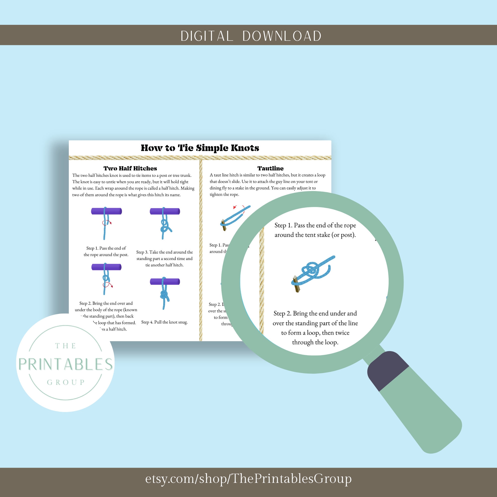 Knot Tying Guide Printable | How to Tie Knots Learning Materials | Knot ...