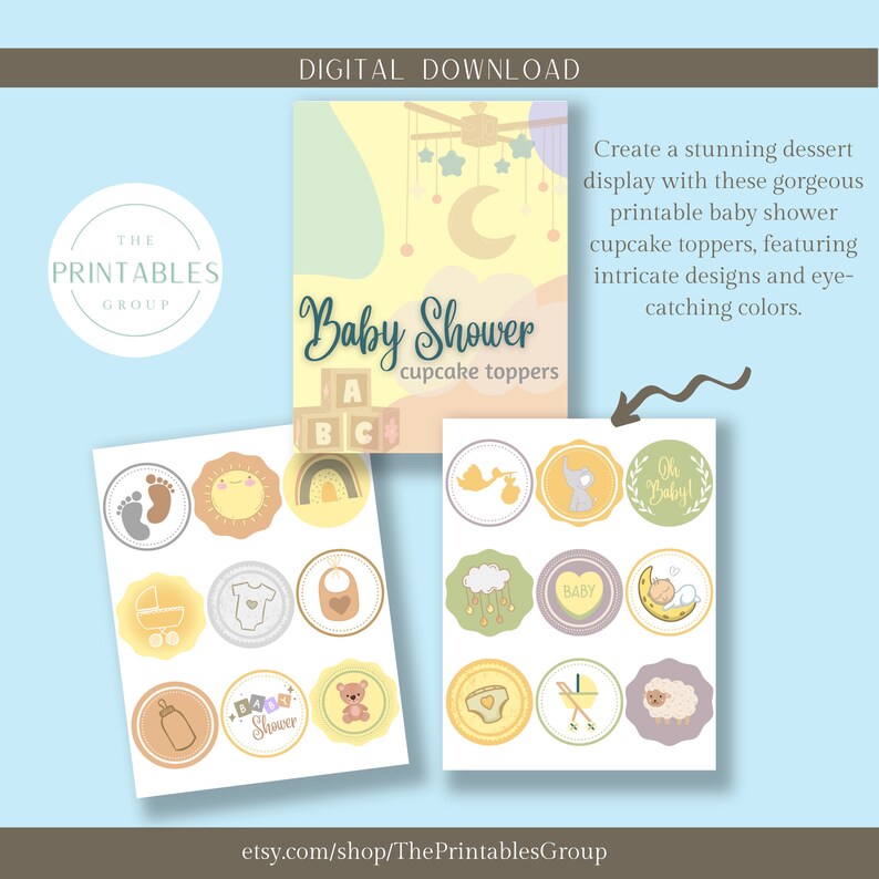 Baby Shower Cupcake Toppers Printable Gender Neutral Baby - Etsy