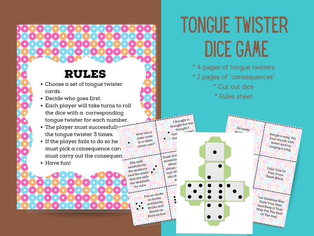 Tongue Twister Printable Activities Tongue Twister Dice Game for Kids
