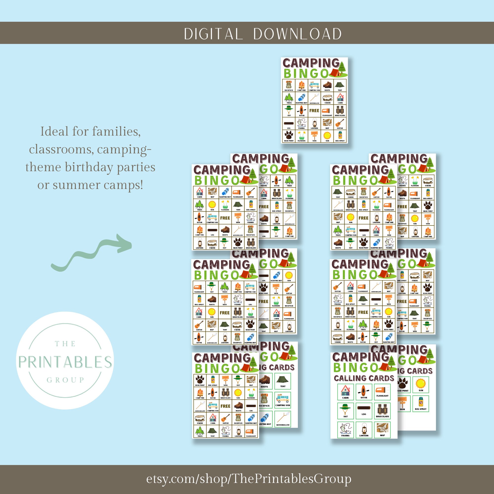 Camping Bingo Game Printable | Camping Trip Bingo | Camping Party Game ...