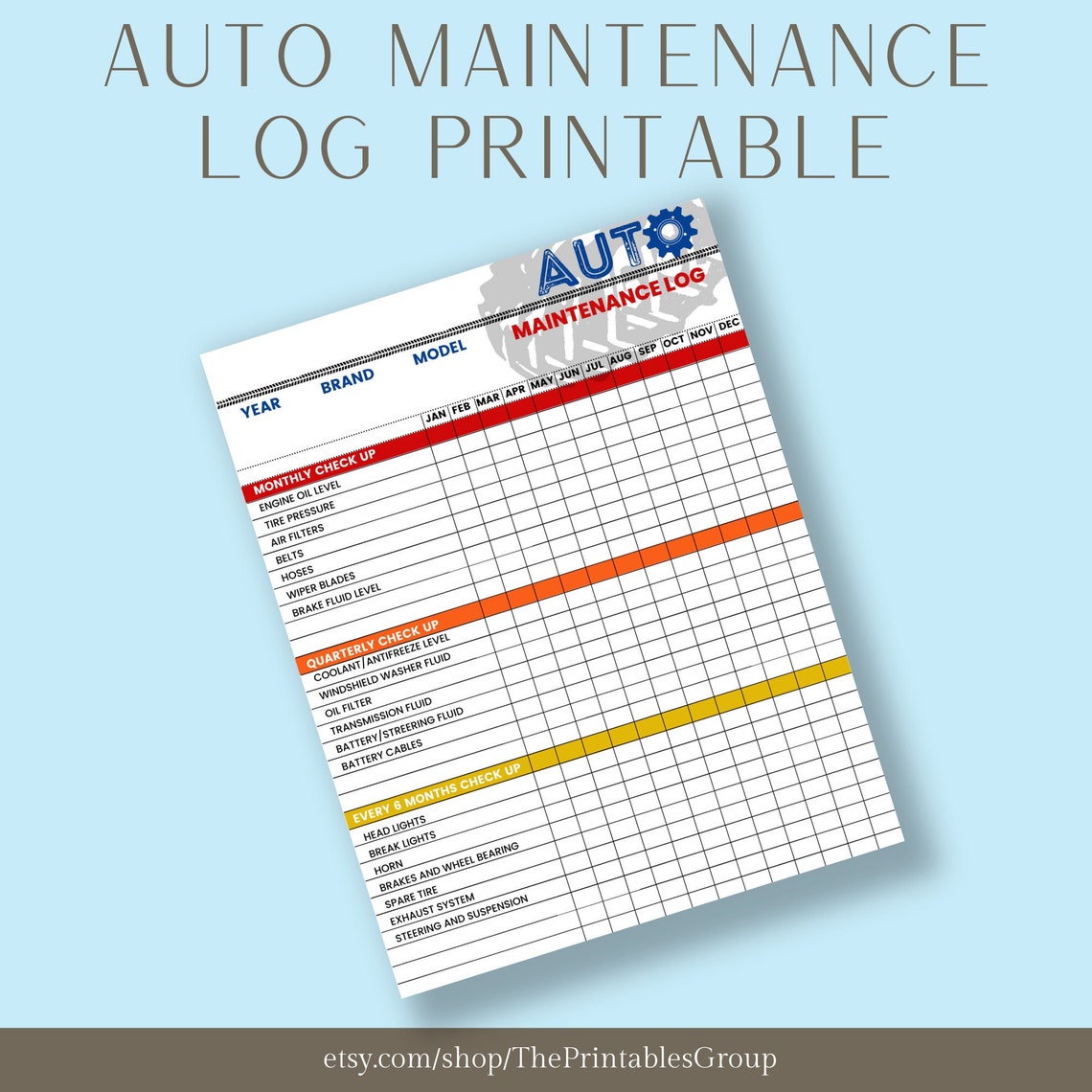 Auto Maintenance Log Printable, Vehicle Maintenance Log PDF, Car ...