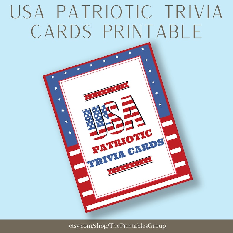 USA Patriotic Trivia Cards | Printable Independence Day Game | 4th of ...