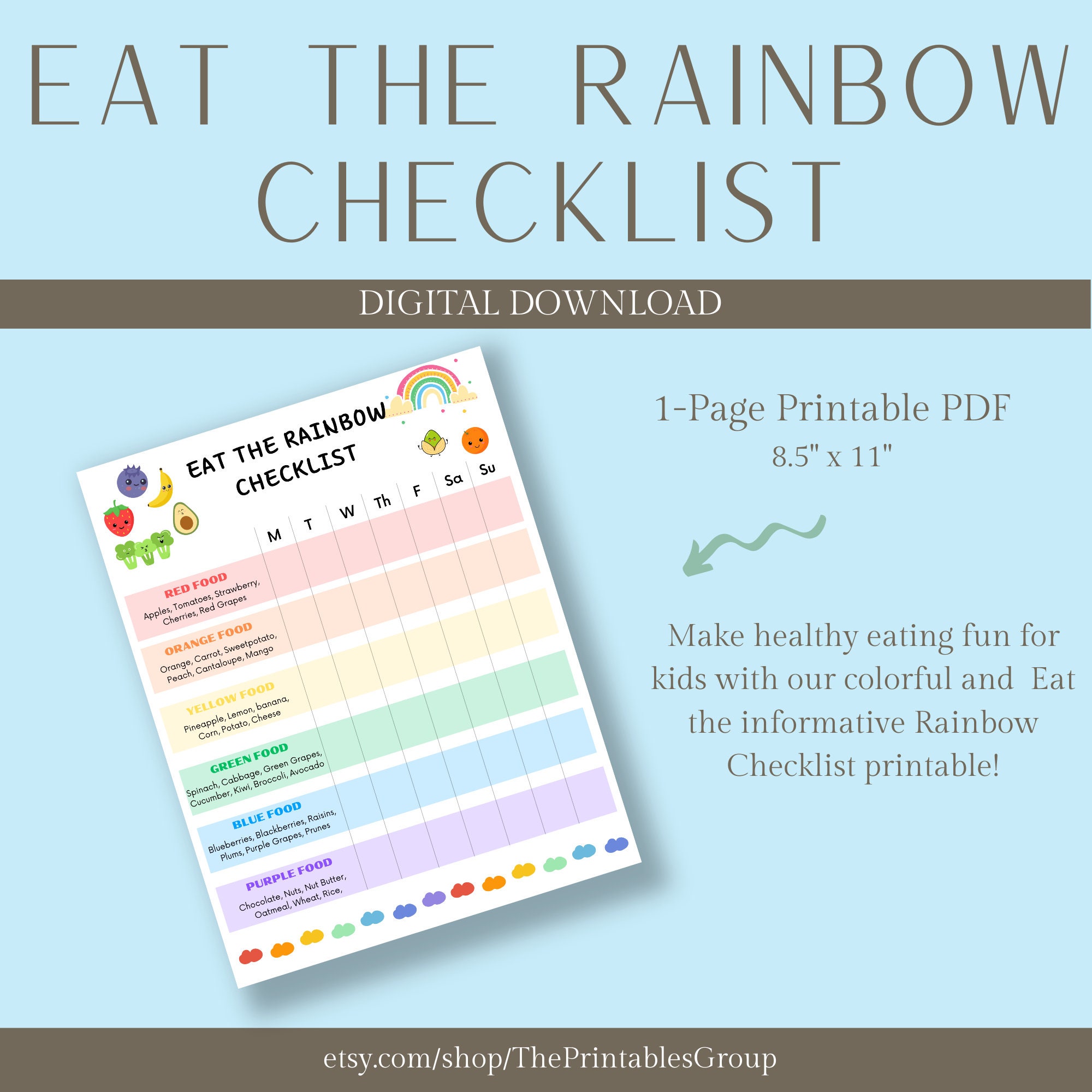 Healthy Food Tracker for Kids | Eat the Rainbow Checklist Printable ...