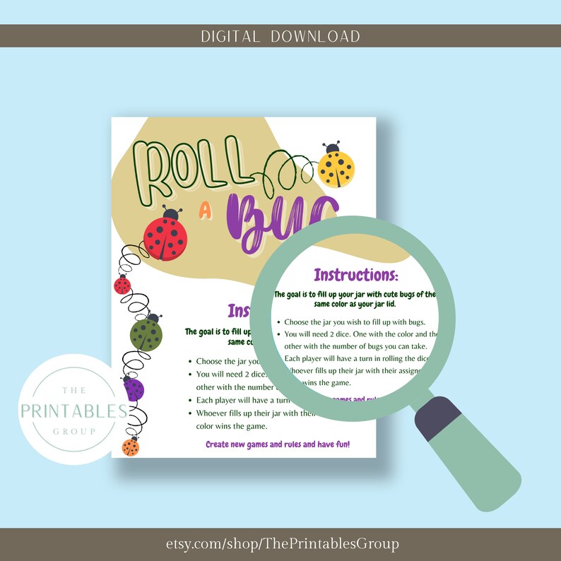 Roll A Bug Printable Game Interactive Dice Game Color Games for Kids