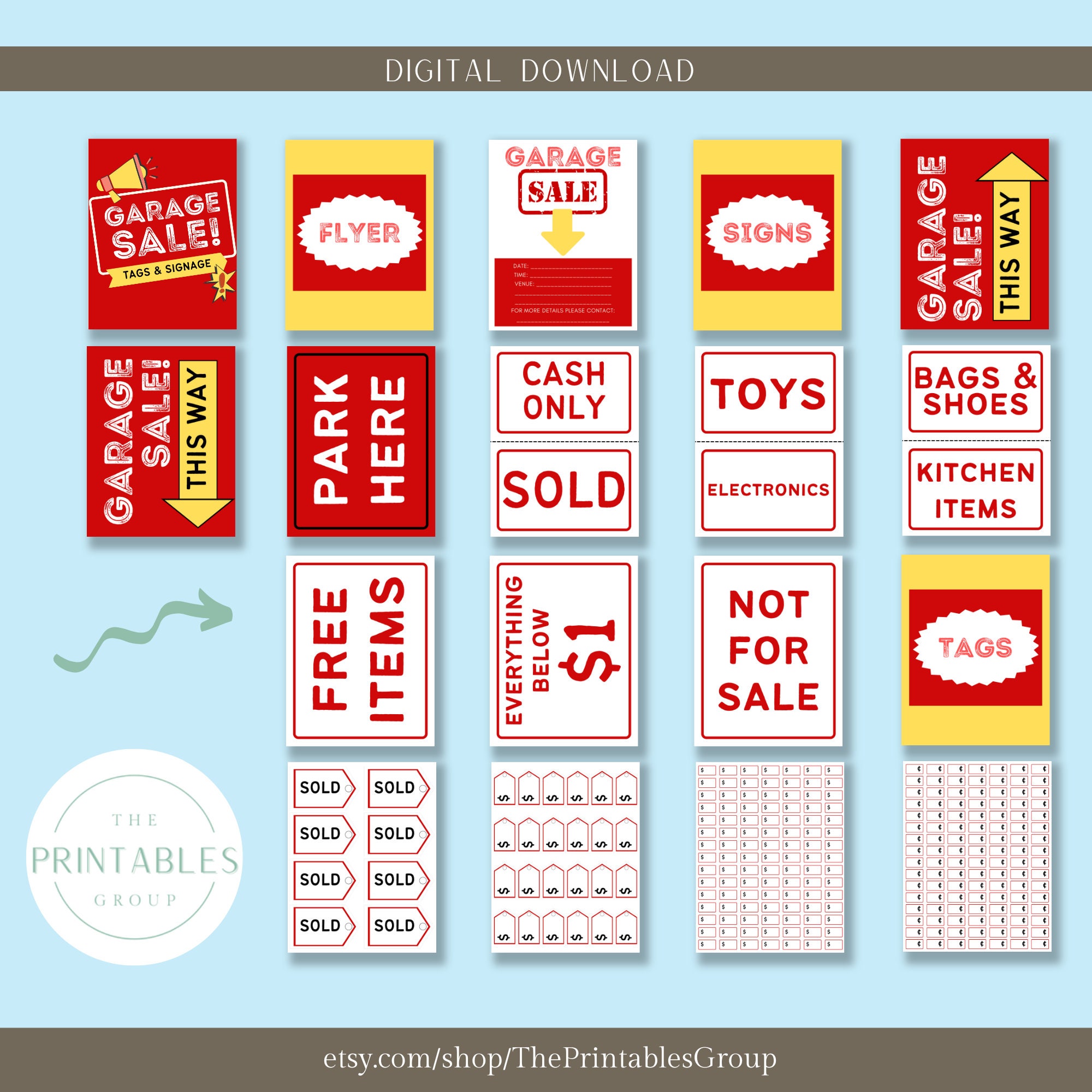 Garage Sale Tags and Signs Bundle | Yard Sale Signages Printable ...