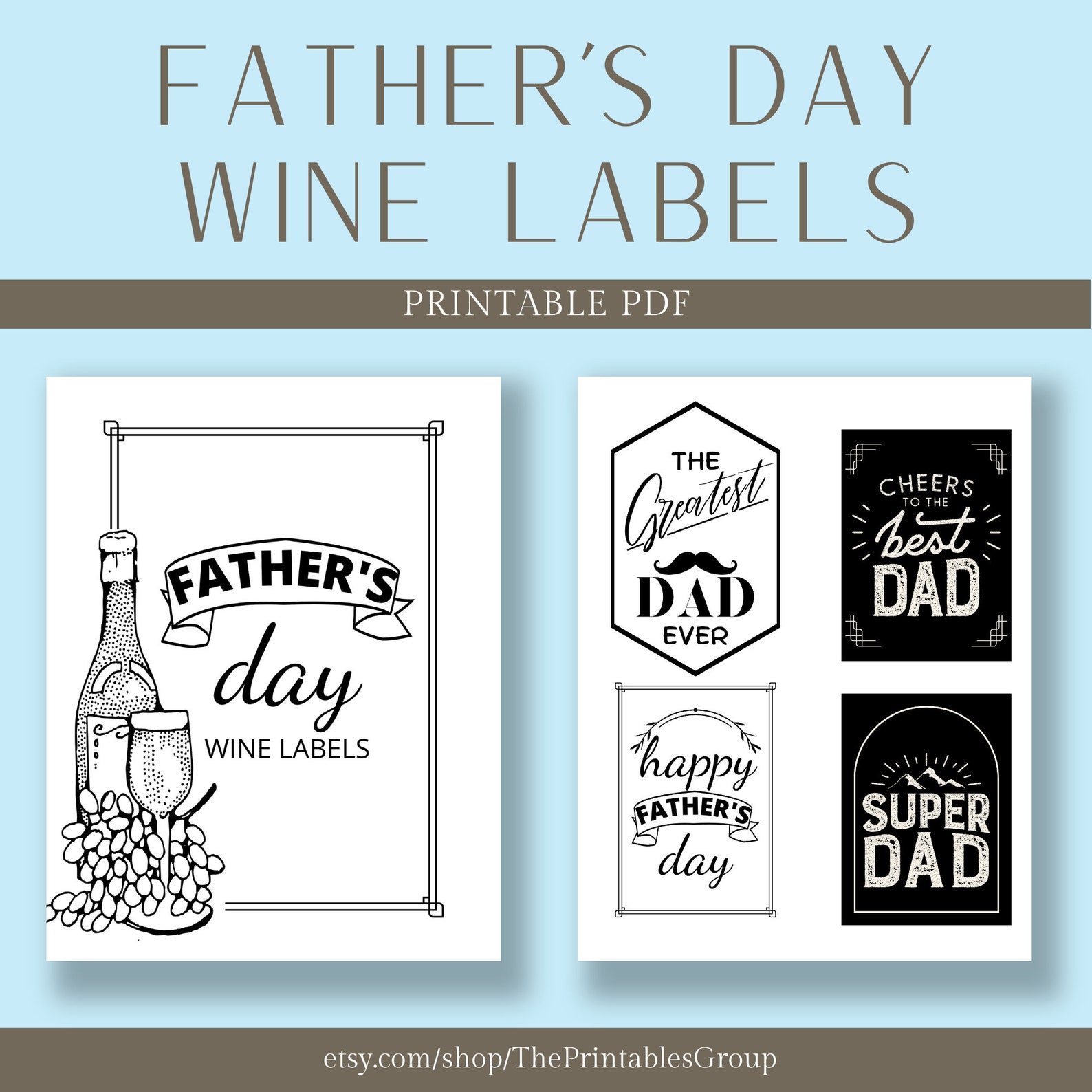Father's Day Wine Labels Printable, Set of 4 Wine or Beer Label ...