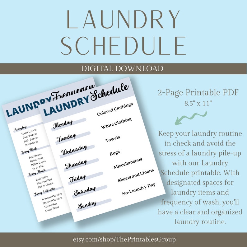 Laundry Schedule Printable Weekly Laundry Guide Laundry Frequency