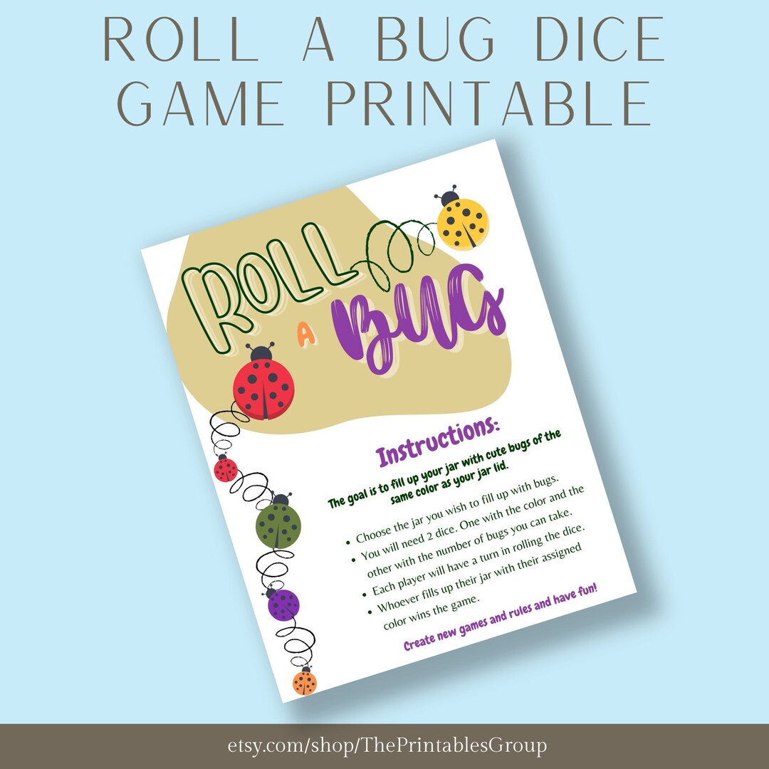 Roll A Bug Printable Game Interactive Dice Game Color Games for Kids
