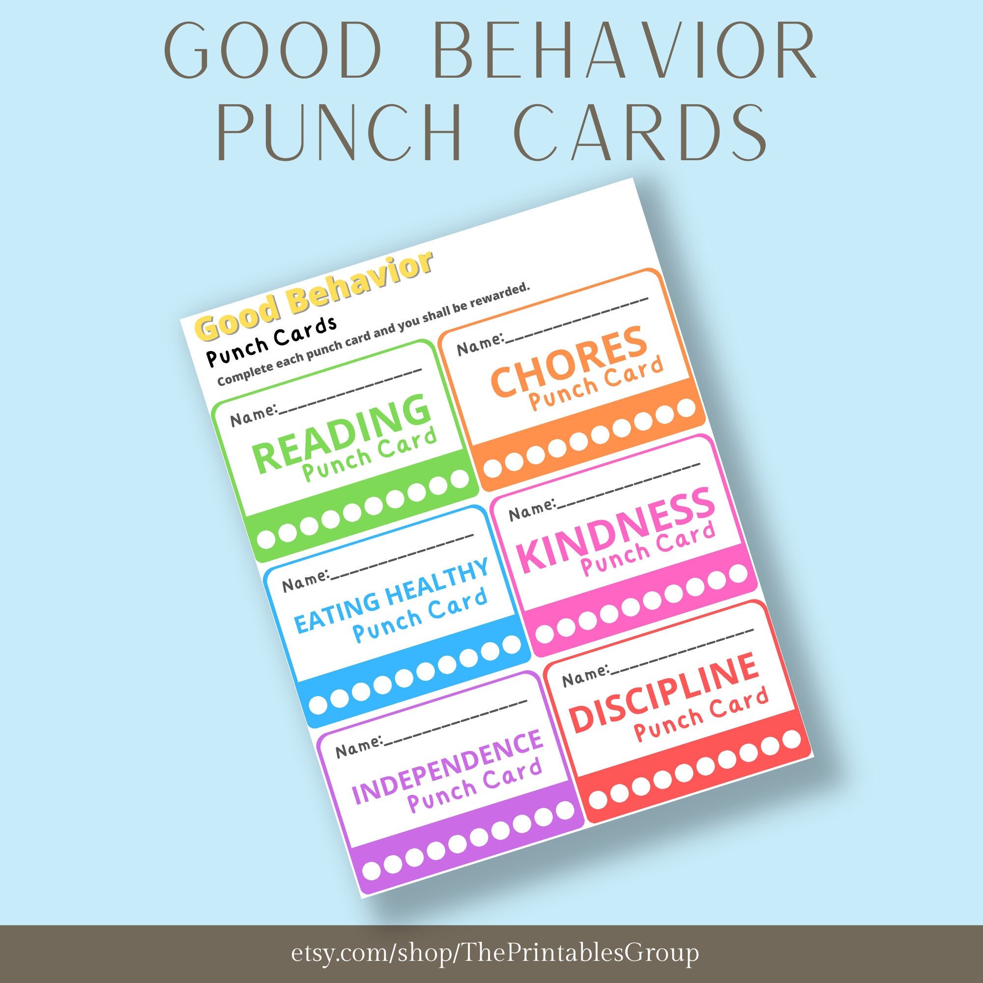 Good Behavior Punch Card Printable, Printable Behavior Tracker, Punch Card for Kids, Positive Reinforcement Cards, Positive Behavior Card