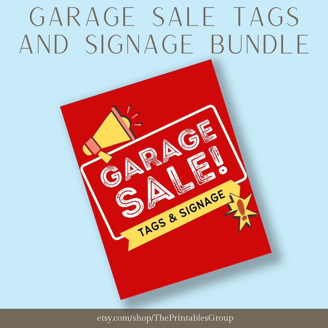 Garage Sale Tags and Signs Bundle Yard Sale Signages Printable Moving