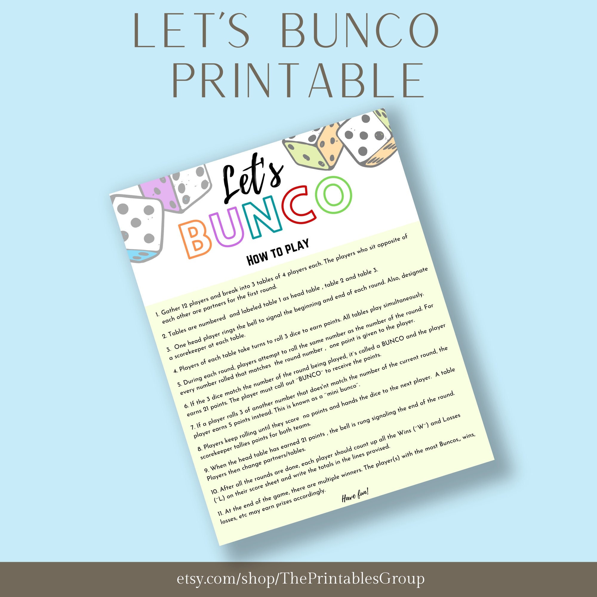 Let #39 s Bunco Game Printable Dice Party Game for Family and Friends Let #39 s Bunco Game Printable Dice Party Game for Family and Friends