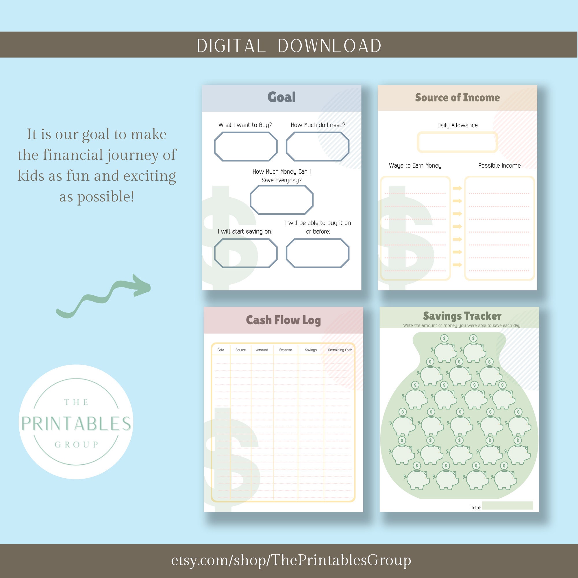 Financial Goals Tracker for Kids Printable Finance Planner for Students ...