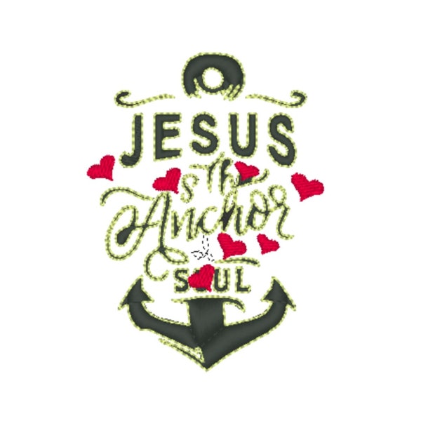 Downloadable Machine Embroidery Designs,Jesus is the anchor of my soul,5formats files,Dst,Exp,Hus,Pes,Vip