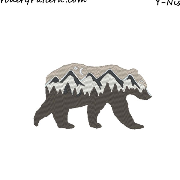 Bear Embroidery Designs, Black Bear mountains landscape, Machine Embroidery Designs, Embroidery file downloadable